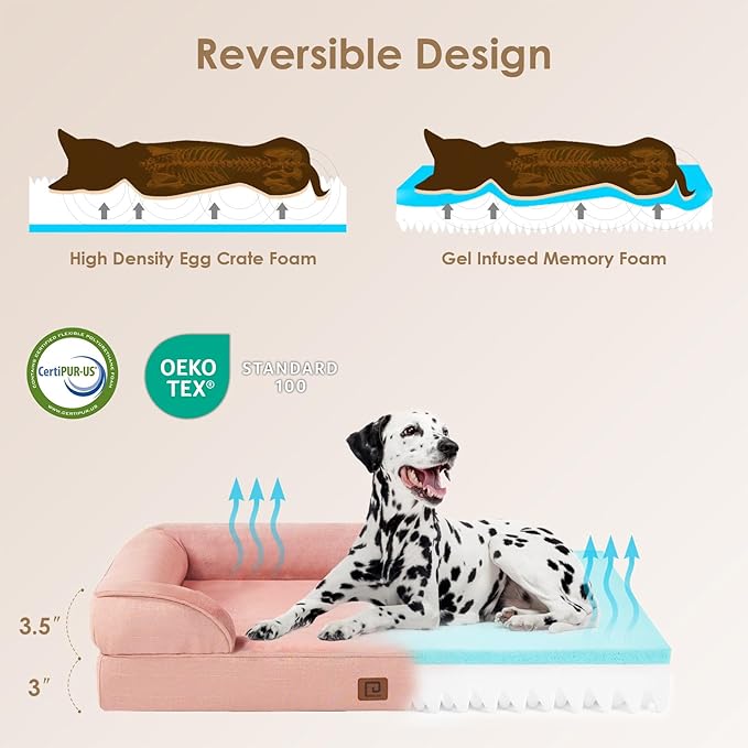 EHEYCIGA Orthopedic Dog Beds for Large Dogs, Waterproof Memory Foam Large Dog Bed with Sides, Non-Slip Bottom and Egg-Crate Foam Pet Couch Bed with Washable Removable Cover, Dusty Pink-PurrikoPets