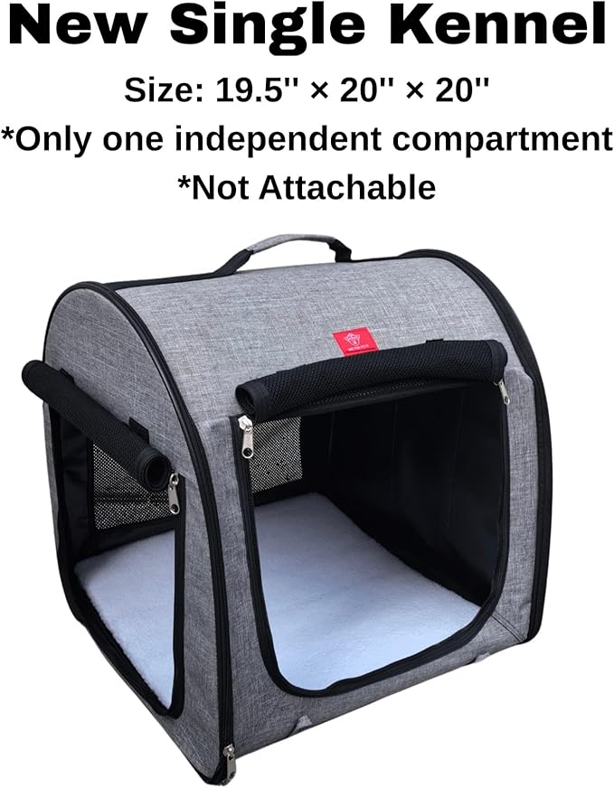 Fabric Portable Pet Kennel/Shelter, Single, Gray, 20"x20"x19.5" - Car Seat-Belt Fixture Included-PurrikoPets