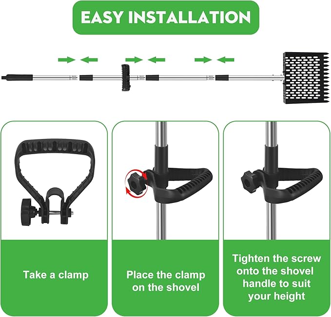 2-in-1 Chicken Poop Scooper & Rake - Adjustable Chicken Coop Scoop with Handle（39、53、67 in），Stainless Steel Shovel Head- Litter Scooper Sand & Sifting Shovel for Chicken Coops-PurrikoPets