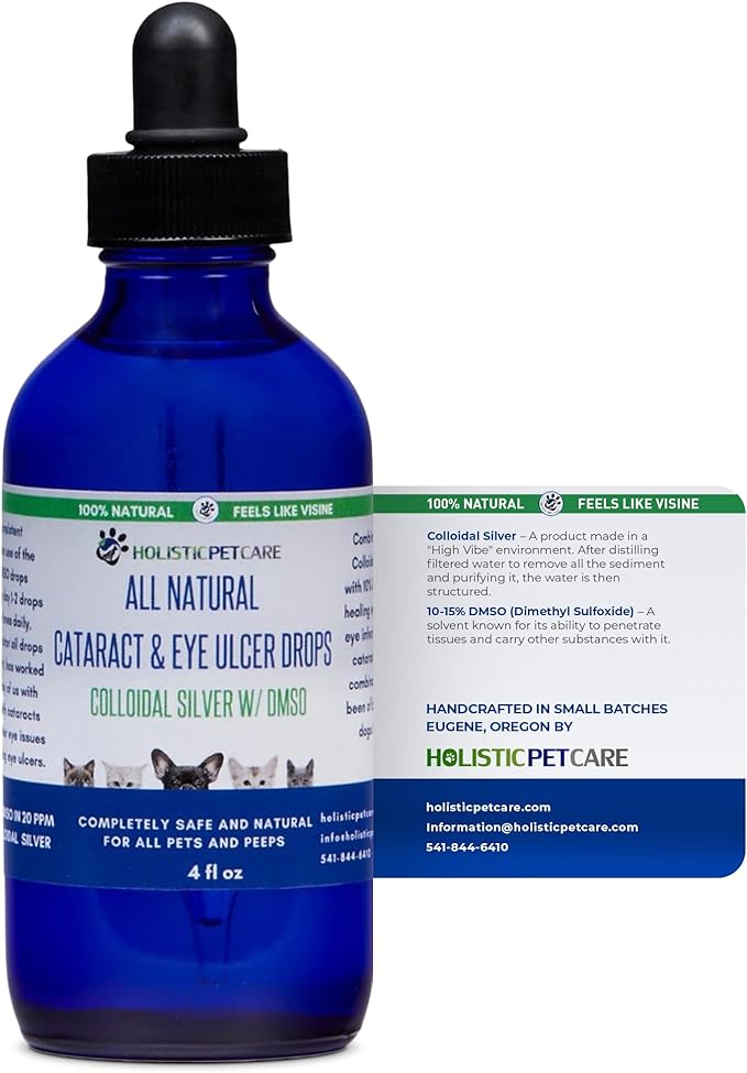 Eye Ulcer Drops - Colloidal Silver with DMSO Eye Drops for Dogs & Cat Eye Infections & Irritations - Eye Care Solution Reduces Cataracts - All Natural Pet Eye Health Care (4 oz)-PurrikoPets