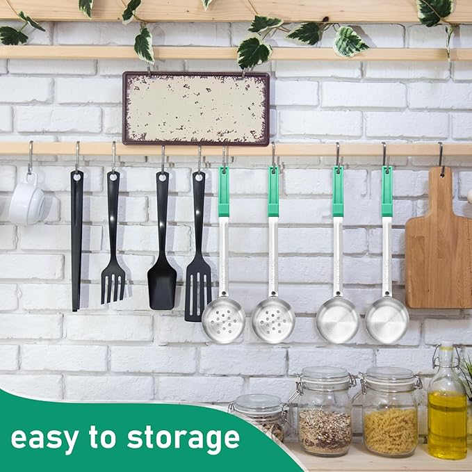 16 Pcs Portion Control Serving Spoons, Restaurant Measuring Serving Ladle Utensils, Portion Control Slotted Scoops for Weight Loss, Solid and Perforated Scoops(Green,4 oz)-PurrikoPets