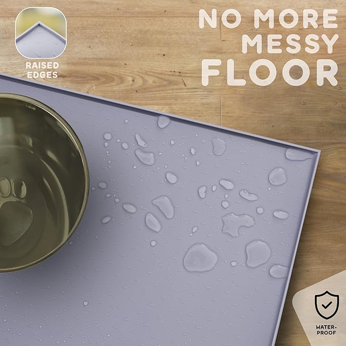 Dog Food Mat - 28x18 Raised Edges Dogs Mat for Food and Water Prevent Spill, Waterproof Cat Food Mats Protect Floors, Easy Clean Dog Bowl Mats for Food and Water, Silicone Pet Feeding Placemats-PurrikoPets