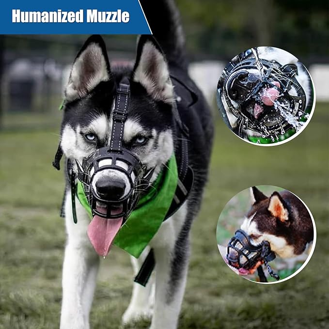 Dog Muzzle, Breathable Basket Muzzles for Small Medium Large Sized Dogs, Adjustable Humane Cage Mouth Cover for Grooming Biting Chewing, Allows Panting and Drinking (Soft Rubber, XXL)-PurrikoPets