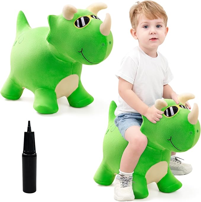 EVERICH TOY Bouncy Horse Dinosaur Toys, Inflatable Bouncing Animal Hopping Toys, Outdoor Indoor Ride on Bouncer, Boys Girls Birthday Gift for 18 Month 2 3 4 5 6 Year Old Kid- Plush Dinosaur Toy-PurrikoPets