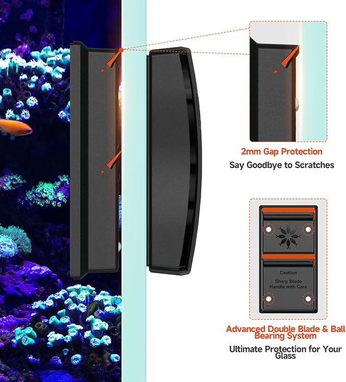 Elyron Dual Scraper Magnetic Aquarium Cleaner,Strong Magnetic Fish Tank Cleaner & Aquarium Algae Scraper for Glass/Acrylic Tanks (Small for ≤1/2" (12mm) Thick Glass)-PurrikoPets