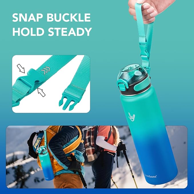 Enerbone 32 oz Insulated Water Bottle, Stainless Steel Bottle with Carrying Strap, Double-Wall Vacuum Insulation Design, Leakproof Sports Bottle with Straw, Keep Drinks Cold or Hot for Hours-PurrikoPets