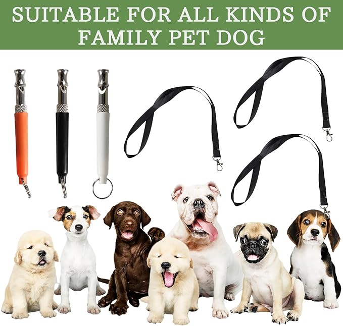 3 PCS Dog Whistle to Stop Barking Neighbors Dog, Adjustable Ultrasonic Wave Silent Dog Whistle, with Lanyard, Small and Portable, Suitable for All Dog Breeds (Black+White+Orange)-PurrikoPets