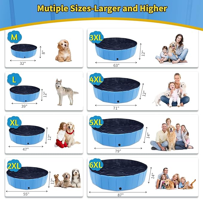 Foldable Dog Pool, 55" x 12" Kiddie Pool with Hard Plastic, Non-Slip Dog Bath Tub for Outdoor Backyard, Collapsible Dog Swimming Pool for Kids Dogs Pets (Blue)-PurrikoPets