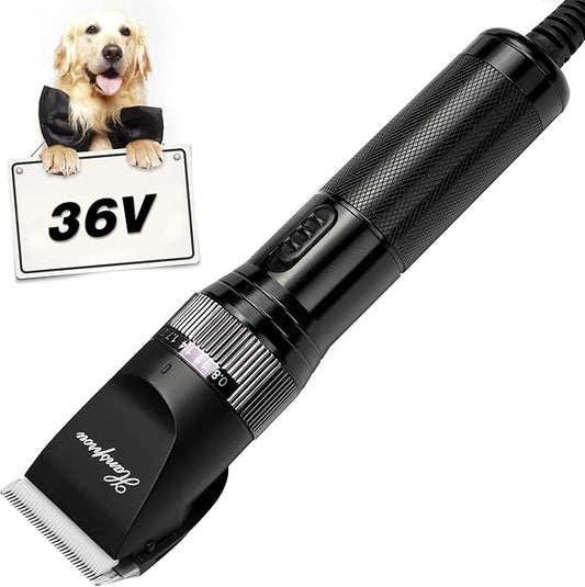 Dog Grooming Clippers, Upgraded 36V Heavy Duty Pet Clippers, Professional Dog & Cat Shaver for Thick Coat, Corded Pet Hair Trimmer with Guard Combs & Brush-PurrikoPets