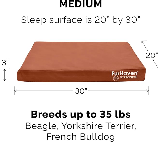 Furhaven Water-Resistant Cooling Gel Dog Bed for Medium/Small Dogs w/ Removable Washable Cover, For Dogs Up to 35 lbs - Indoor/Outdoor Logo Print Oxford Polycanvas Mattress - Chestnut, Medium-PurrikoPets