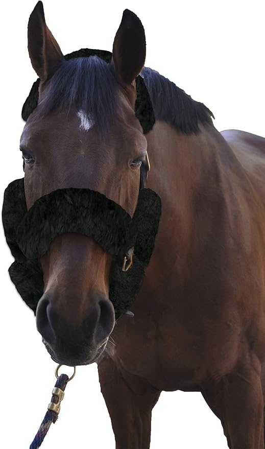 ECP Equine Comfort Products Merino Sheepskin Halter Fleece Set for Horses, 100% Natural Wool, Chafe Protection, Breathable Relief & Cushioned Comfort, Machine Washable, 9-Piece Set, Black-PurrikoPets