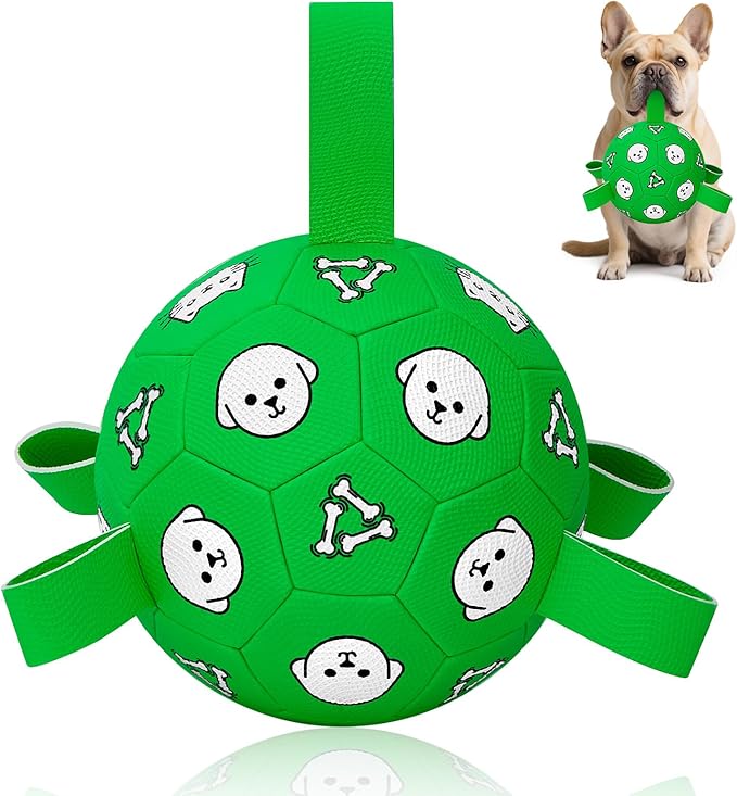 Dog Toys Ball, Durable Dog Soccer Ball with Straps, Interactive Dog Toys for Tug of War, Water Pool Puppy Toys for Indoor/Outdoor – Fun Dog Birthday Gift for Small & Medium Dogs, 6 Inch-PurrikoPets
