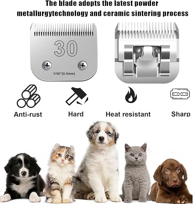 30 Blades for Dog Grooming Blades Compatible with Andis,Oster A5,Wahl km10 Dog Clippers,Size-#30, 1/50-Inch Cut Length (0.5mm)(3pcs #30)-PurrikoPets