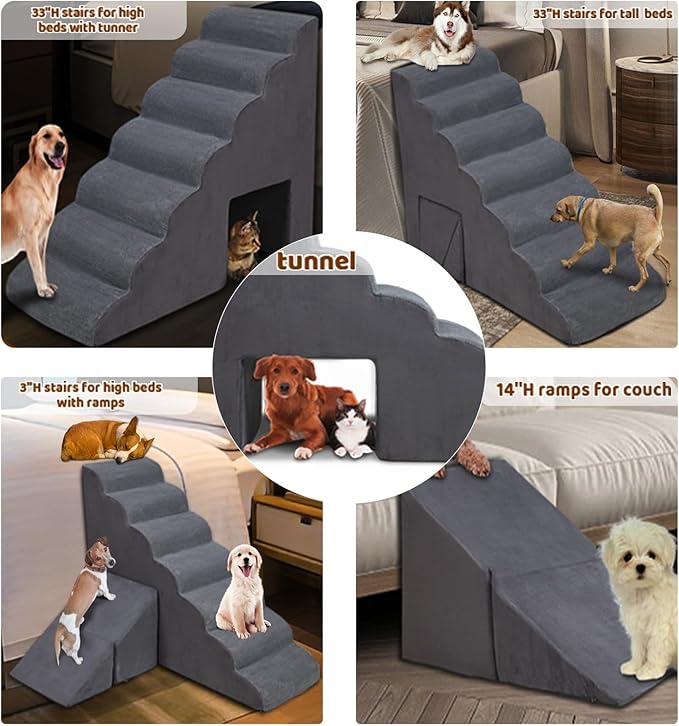 Dog Stairs & Steps for High Beds 30-36 inches High Tall for Large Medium Dogs, LitaiL 30inch 7 Steps Pet Stairs/Steps for High Beds,llDogs, Non-Slip Dog Ramps for Small Dogs and Cats-PurrikoPets