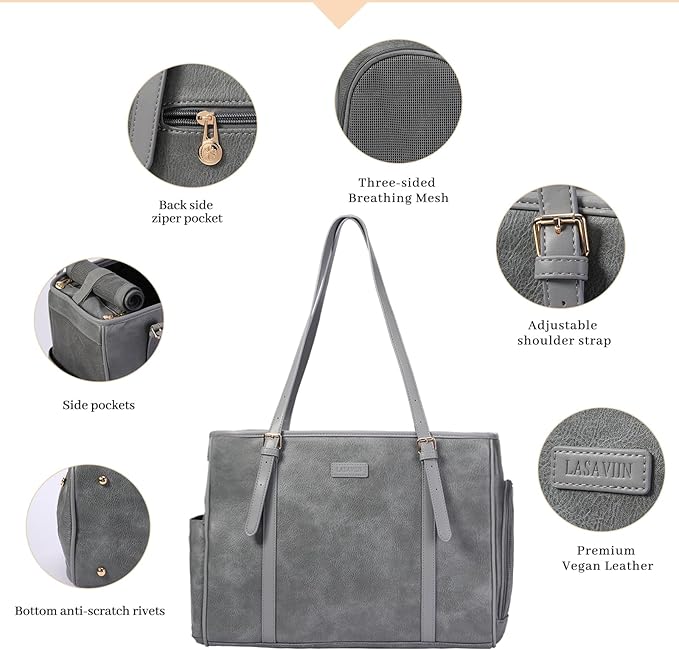 Fashion Dog Purse Pet Carrier Leather Bag for Small Dogs Cats Puppy, Portable Tote Bag Airline Approved Soft-Sided Carriers (Grey)-PurrikoPets