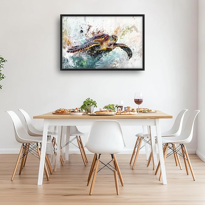 Extra Large Framed Sea Turtle Wall Art,Oversized Abstract Colorful Sea Nautical Wall Decor Pictures for Living Room,Canvas Print Painting Modern Artwork Bedroom Office Bathroom Home Decor 36L x24W-PurrikoPets