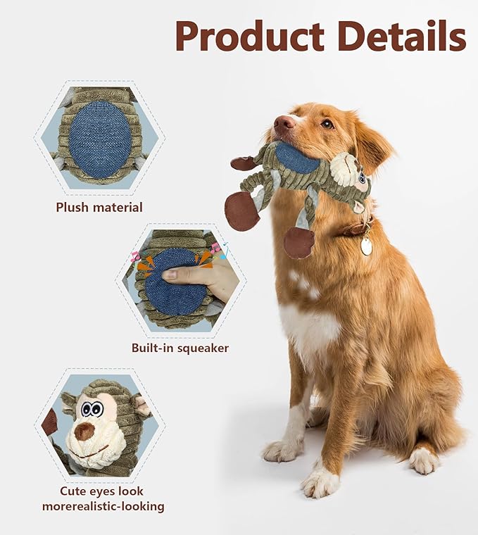 2Pack Dog Toys for Large Dog - Plush Squeaky Medium & Small Dog Toys - Stuffed Animals Puppy Toys - (Monkey+Octopus Pink)-PurrikoPets