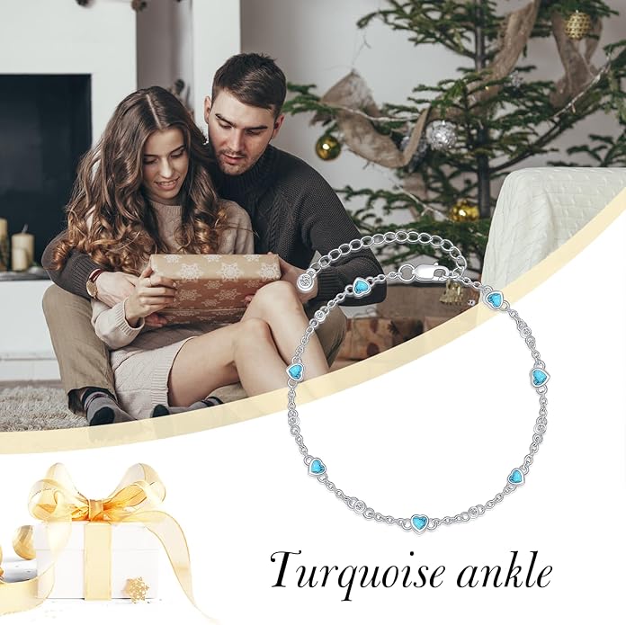 Anklet Bracelet for Women 925 Sterling Silver Natural Stone Chain Ankle Bracelet Beach Summer Fine Jewelry Valentines Day Birthday Gifts for Her Mom Wife