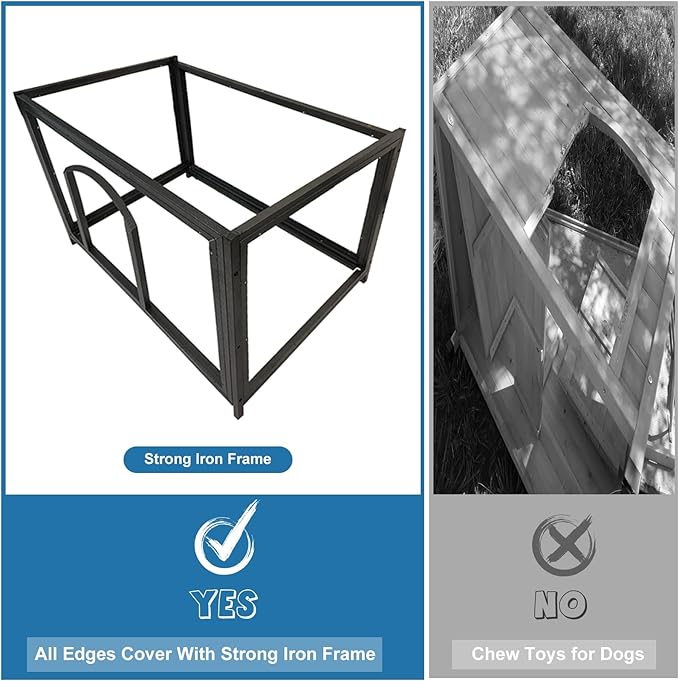 Dog House Outdoor Weatherproof 34.3" L Chew Proof Outside Dog Kennel for Small Medium Dogs with Strong Metal Chew Proof Frame Raised Design-PurrikoPets