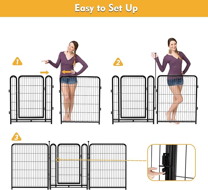 Dog Playpen 24 inch(H) 8 Panels Dog Fence Outdoor for Yard. Wide Door Low Threshold，Metal Dog Pen Heavy Duty Pet Puppy Exercise Pen for Rv Camping Garden Yard, Total 15.7 Ft(L)-PurrikoPets