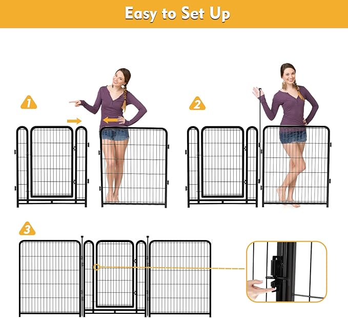 56 in(H) Decorative Garden Fence Panels, Wide Door Low Threshold, Dog Fence Outdoor for Yard. 10 Panels Total 22.1 Ft(L)，No Dig Fencing for Dogs, Black-PurrikoPets