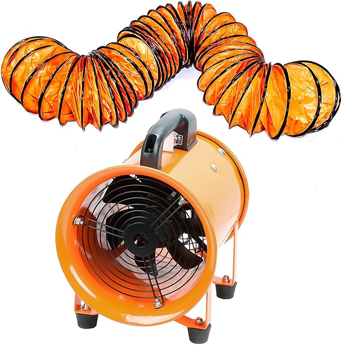 8-Inch High-Velocity Portable Utility Blower Fan, Industrial Exhaust Fan with 33ft Flexible Duct Hose, 3150 RPM Low-Noise Ventilator for Basements, Workshops, Warehouses, and Confined Spaces-PurrikoPets