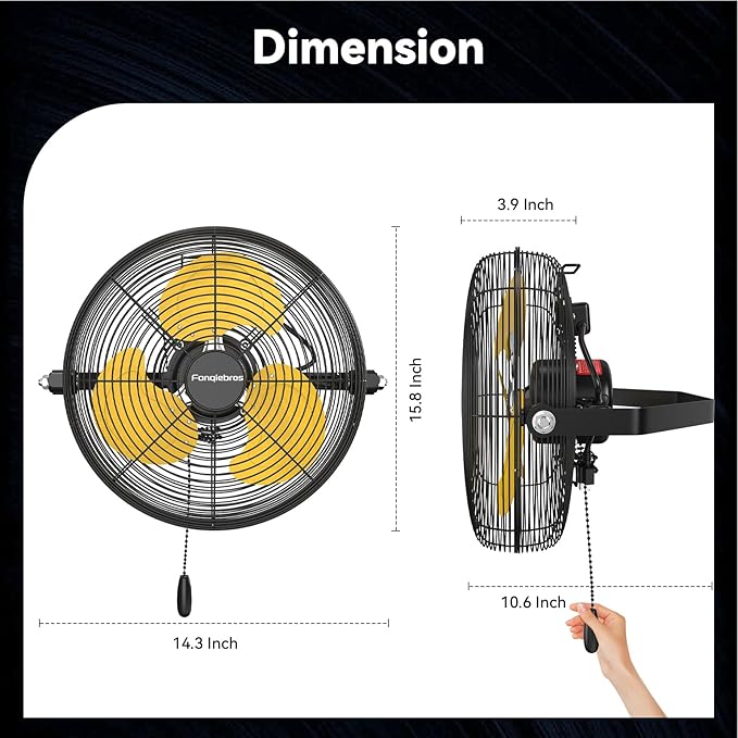 12 IN High Velocity Wall Mount Fan, 3 Speed Industrial Wall Fan with Sealed Motor, 2500 CFM Adjustable Air Circulator for Garage, Commercial, Greenhouse, Warehouse & Gazebo Use, UL Listed-PurrikoPets