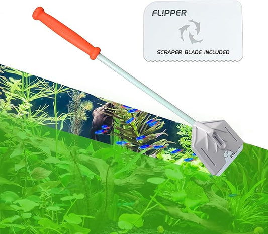 FL!PPER Flipper Platinum Aquarium Algae Scraper | Glass & Acrylic Tank Cleaner with Serrated Blade for Efficient Aquarium Maintenance (18” Rigid Shaft)-PurrikoPets