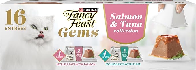Fancy Feast Gems Pate Cat Food Mousse Salmon or Tuna and a Halo of Savory Gravy Wet Cat Food Variety Pack - (1) 8 ct. Boxes - 8 ct. Box-PurrikoPets
