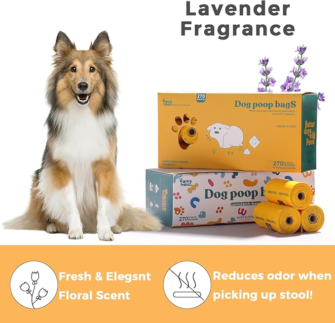 Dog Poop Bags Rolls Biodegradable 100% Leak Proof Dog Waste Bags -270 Count 18 Rolls - Cornstarch Based Doggie Poop Bag for puppy and Big Dogs(Lavender)-PurrikoPets