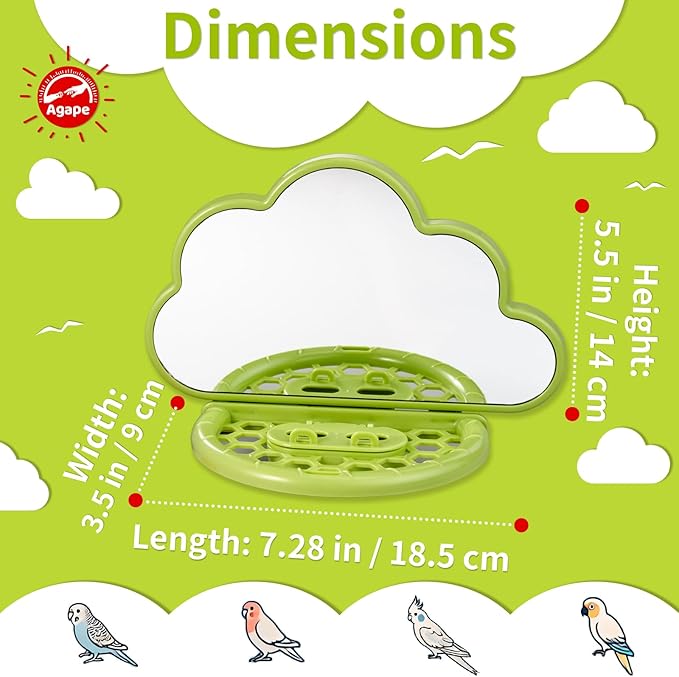Agape Bird Mirror with Perch&Slow Feeder, Birds Toys for Boredom&Anxiety, Bird Cage Accessories for Parrots to Expend Energy, Interactive Toys for Parakeet, Cockatiel, Lovebird, Conure, Finch, Budgies-PurrikoPets