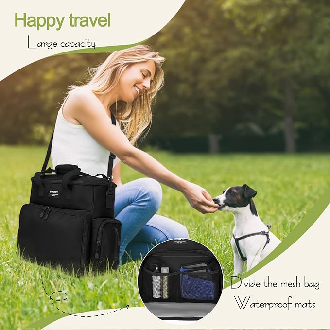 Dog Travel Bag,Weekend Pet Travel Bag Set for Dog and Cat,Airline Approved Tote Multi-Function Dog Bags for Traveling,Include 2 Collapsible Bowls,2 Food Storage Containers,1 Feeding Mat,Black-PurrikoPets