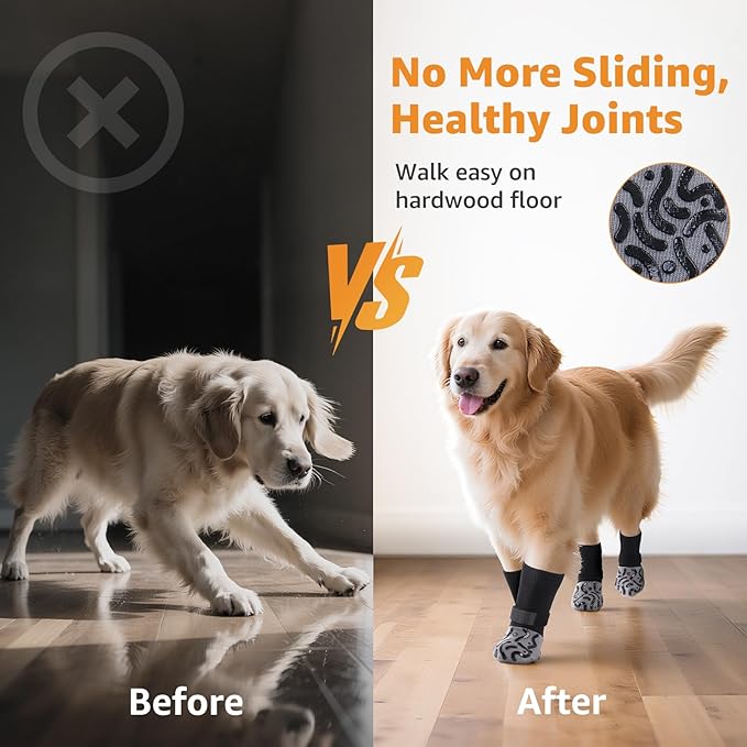 Double Sides Non-Slip Dog Socks to Prevent Licking Paws - Strong Traction for Hardwood Floors, Senior Dogs, Paw Protector, Dog Socks with Grippers - Black-PurrikoPets