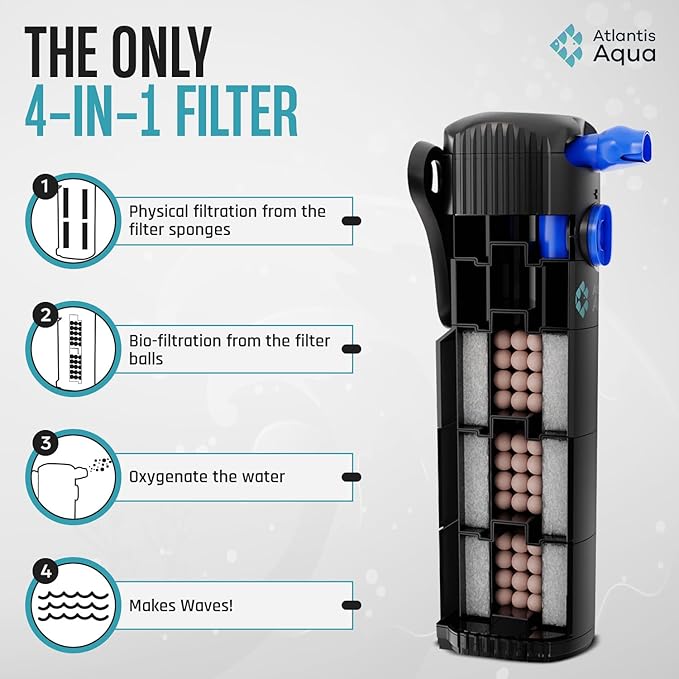 55 Gallon Fish Tank Filter to 100 Gallon Fish Tank Filter | Silent Fish Tank Filter | Large Fish Tank Filter | Submersible Aquarium Filter, 75 Gallon Fish Tank Filter, in Tank Aquarium Filter-PurrikoPets