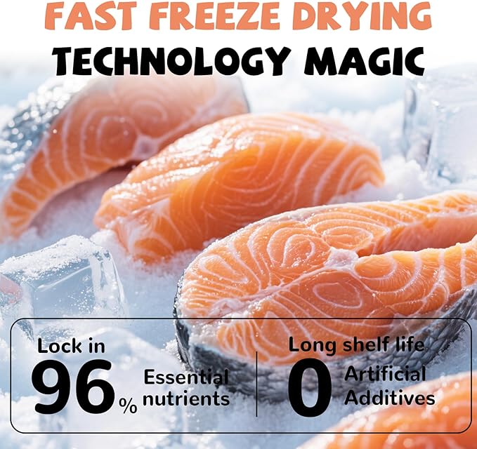 Freeze Dried Salmon Cat Treats, Single Ingredient Raw Cat Food Toppers, Healthy Training Treats for Dogs, Cats, 3.8 oz-PurrikoPets