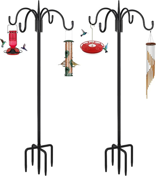 FEED GARDEN 76 Inch Four Shepherd Hooks for Outdoor,Bird Feeder Pole with 5 Prong Base, Adjustable Shepard Hooks for Hanging Plant, Solar Lanterns, Wind Chimes, 2 Pack-PurrikoPets