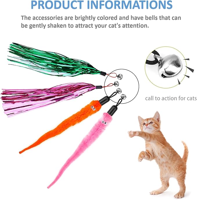 2pcs Retractable Wand Toys, Cat Fishing Rod with 11 Pcs Feather Refills for Indoor & Outdoor Cats-PurrikoPets