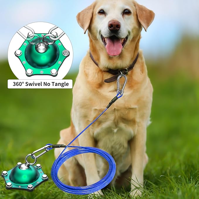 Dog Tie Out Stake,360°Swivel Run Anchors-Dog Runner for Yard Suitable for Large,Weighing Up to 200 LBS-Stake to Tether Long Leash and Cable- Stakes for Outside-PurrikoPets