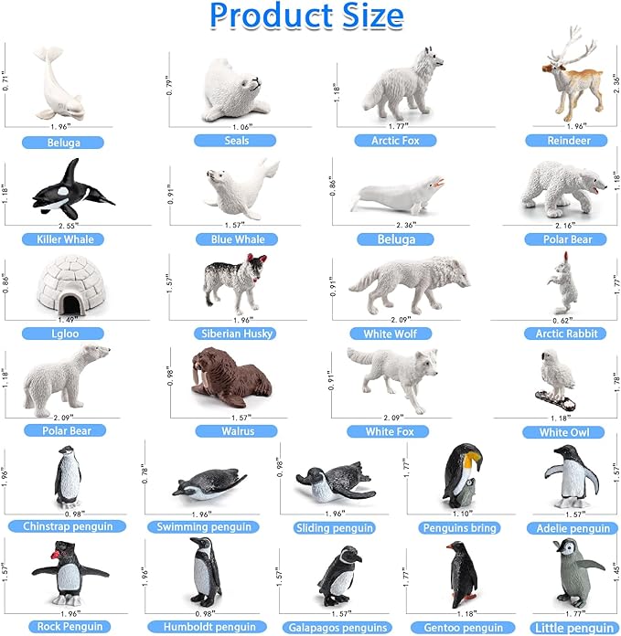 26Pcs Arctic Animal Figures - Polar Animal Toys Figurines with Penguins Arctic Fox Wolf Polar Bear Reindeer - Miniature Toys Cake Topper Christmas Birthday Gift for Kids & Toddlers-PurrikoPets