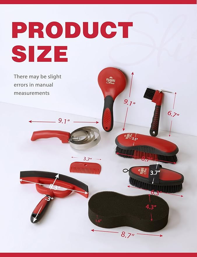 9PCS Horse Grooming Kit Curry Comb Sweat Scraper Horse Bathing Supplies Grooming Tools with Storage Bag Shadowberry-PurrikoPets