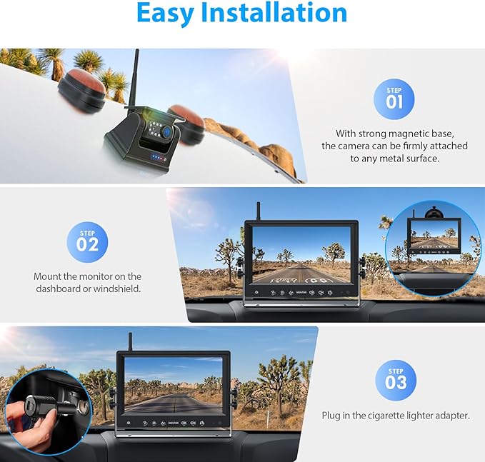 2 Magnetic Solar Wireless Backup Camera HD 1080P 9" DVR Monitor, Solar Rechargeable RV Backup Cameras Wireless System for Hitching Gooseneck Horse Trailer Fifth Wheels RVs Trucks BL902-PurrikoPets