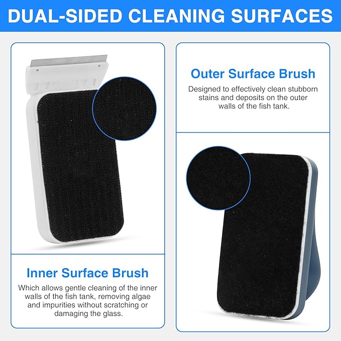 fishkeeper Aquarium Strong Magnetic Glass Cleaner Brush, Fish Tank Algae Magnet Cleaning Tool with 2 Detachable Scrapers, Mag Float Scrubber for 0.25-0.625Inch Glass and Acrylic Tanks-PurrikoPets