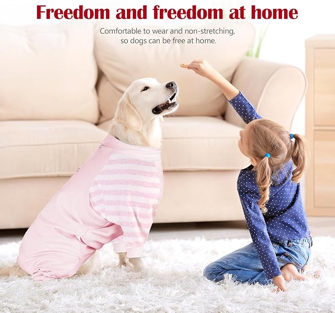 Dog Recovery Suit, Abdominal Wound After Surgery Wear, Anti Licking Bodysuit with Snaps, E-Collar & Cone Alternatives, Long Sleeve Dog Spay Surgical Pajamas Prevent Shedding(XL, Pink)-PurrikoPets