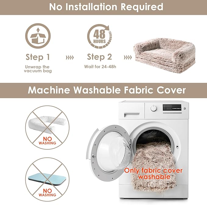 EHEYCIGA Foldable XXL Dog Bed, Faux Fur Fluffy Pet Couch Bed for Extra Large Dogs, Orthopedic Calming Memory Foam Pet Bed, Washable Soft Pet Sofa Bed with Non-Slip Bottom, Faded Brown, 54"x38"x7.5"-PurrikoPets