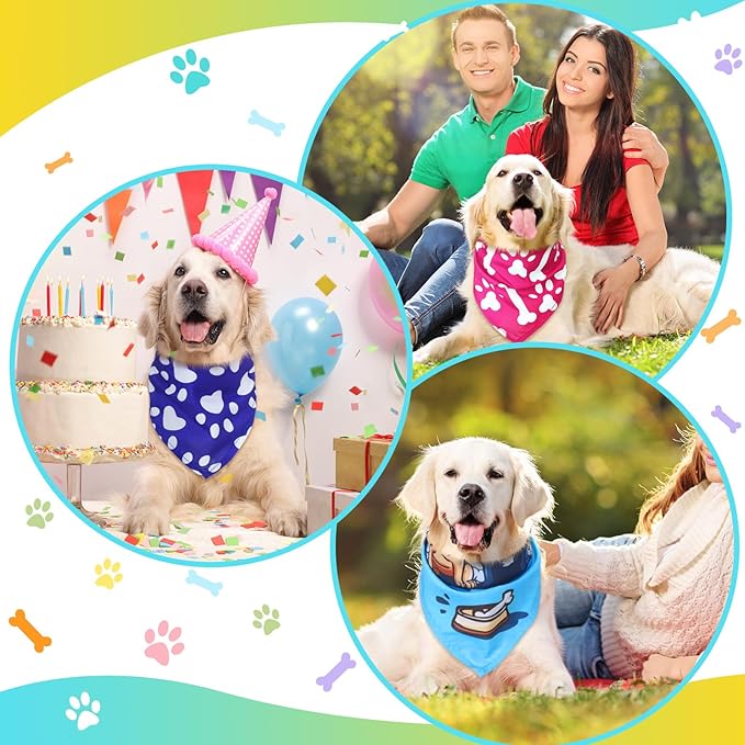 150 Pcs Dog Bandanas Bulk Pet Bibs Colorful Triangle Scarf Pet Bandanas for Medium Large Dogs Spring Summer Birthday Costume Decoration (Paw)-PurrikoPets