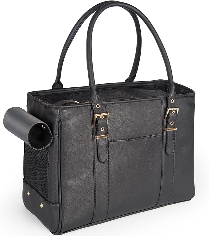 Fashion Pet Carrier Dog Purse Cat Bag Soft-Sided Carriers Travel Airline Approved, Stylish Leather Tote Handbag for Small Animal Puppy Kitten (Black)-PurrikoPets