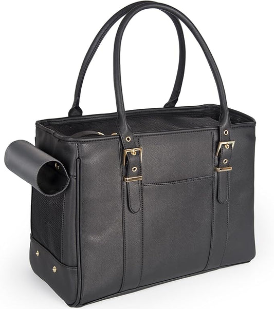Fashion Pet Carrier Dog Purse Cat Bag Soft-Sided Carriers Travel Airline Approved, Stylish Leather Tote Handbag for Small Animal Puppy Kitten (Black)-PurrikoPets