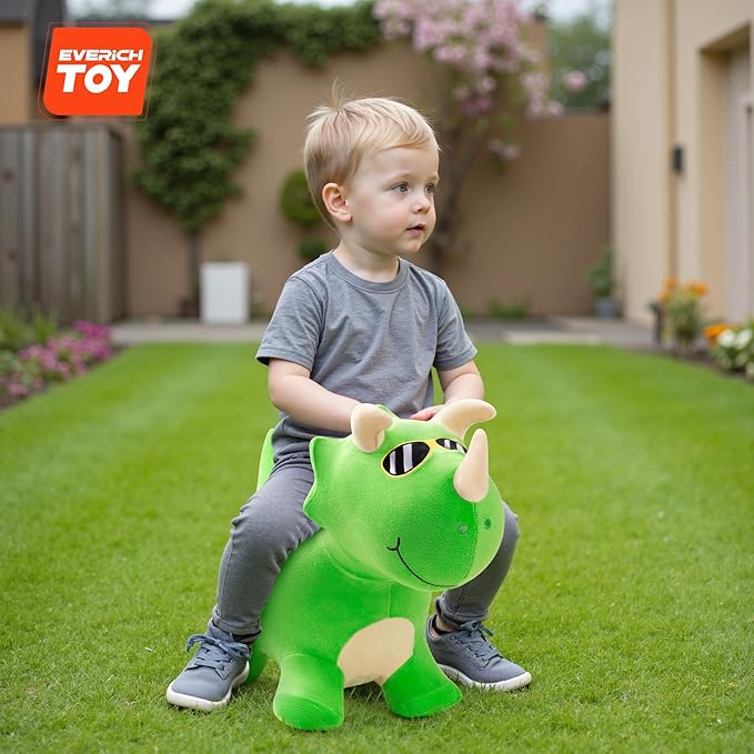 EVERICH TOY Bouncy Horse Dinosaur Toys, Inflatable Bouncing Animal Hopping Toys, Outdoor Indoor Ride on Bouncer, Boys Girls Birthday Gift for 18 Month 2 3 4 5 6 Year Old Kid- Plush Dinosaur Toy-PurrikoPets