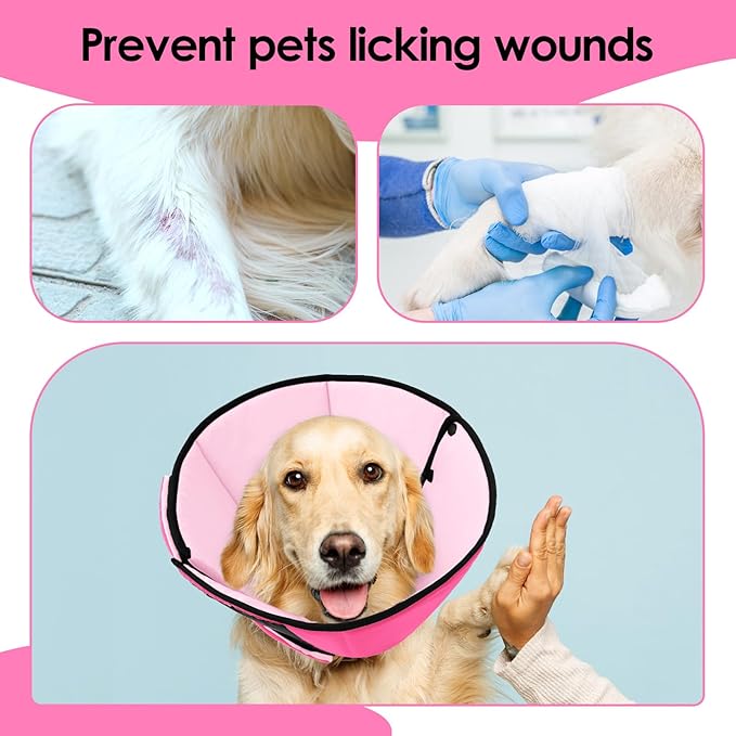 Dog Recovery Collar Cone for Medium Dogs, Adjustable Dog Cone Alternative After Surgery for Dogs to Stop Licking, Breathable Soft Cone for Medium Large Dogs, Pink M-PurrikoPets