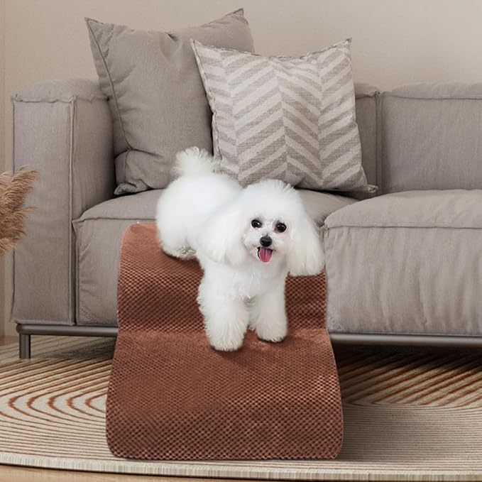 Dog Stairs for Small Dogs - High Density Foam Pet Steps, Extra Wide Dog Ramp with Non-Slip Bottom for High Beds, Couch and Sofa, Best for Dogs Injured, Older Doggy Cats-PurrikoPets